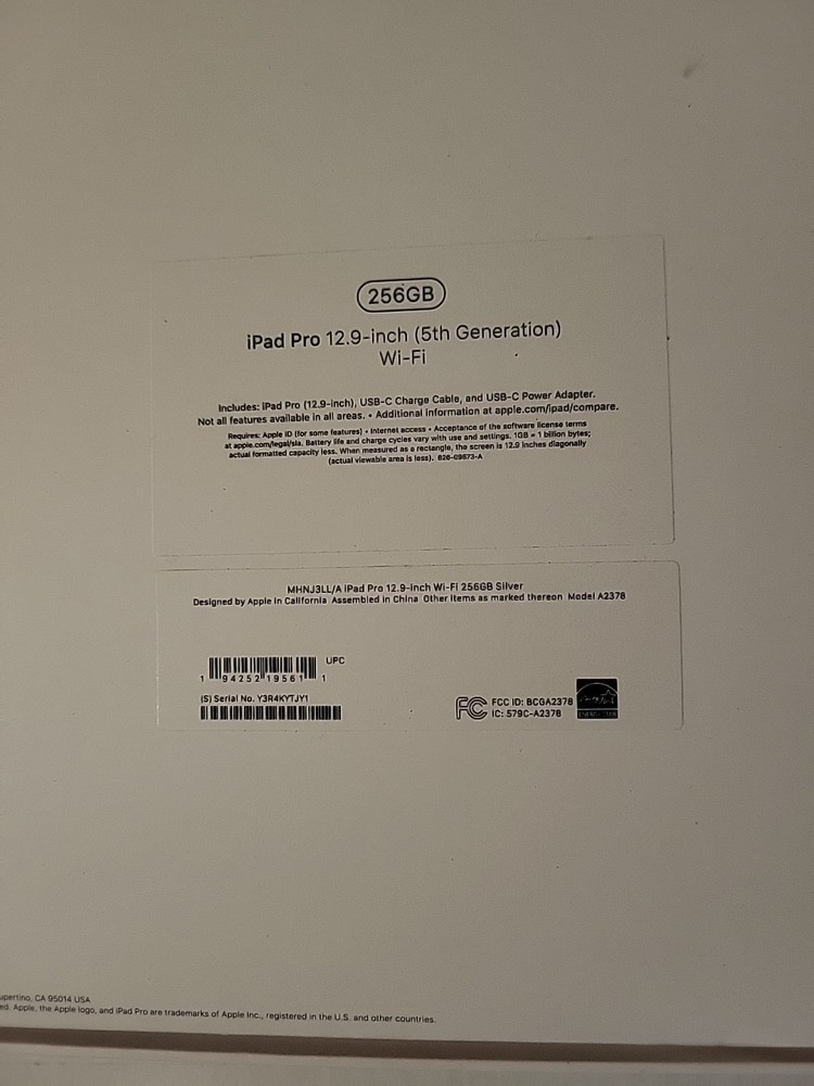 iPad PRO cell *BOX ONLY* 12.9 Inch 5th Generation Wifi