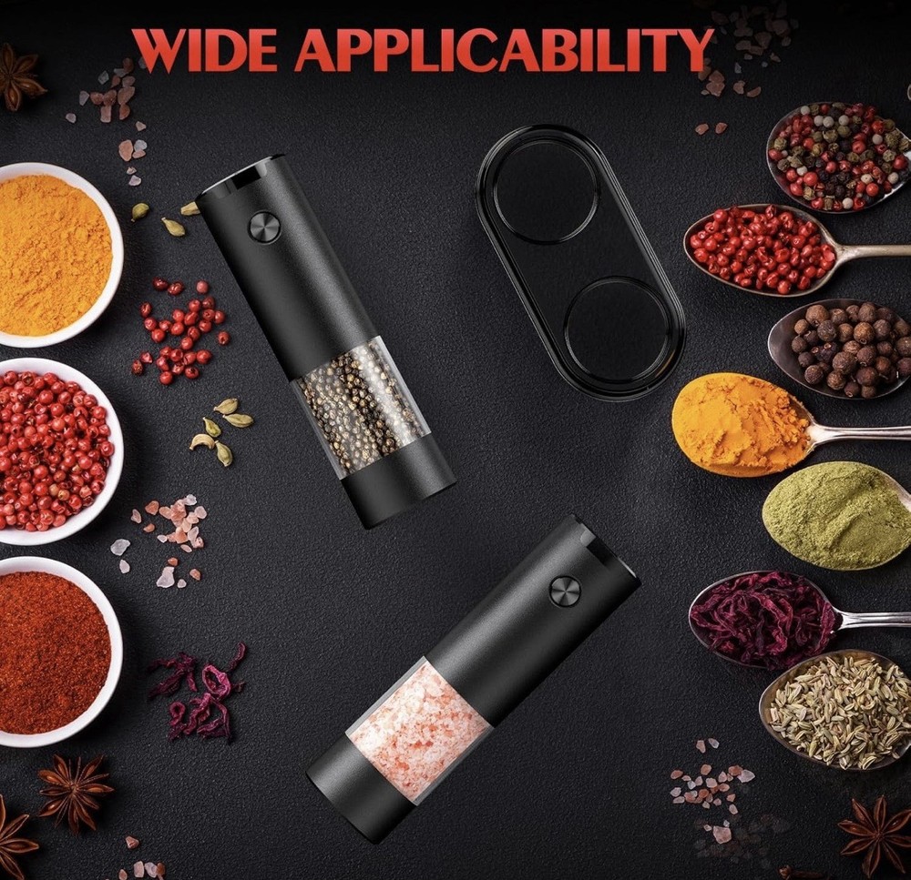 Electric Salt and Pepper Grinder Set, Automatic, Adjustable, Gift, 2 Pack