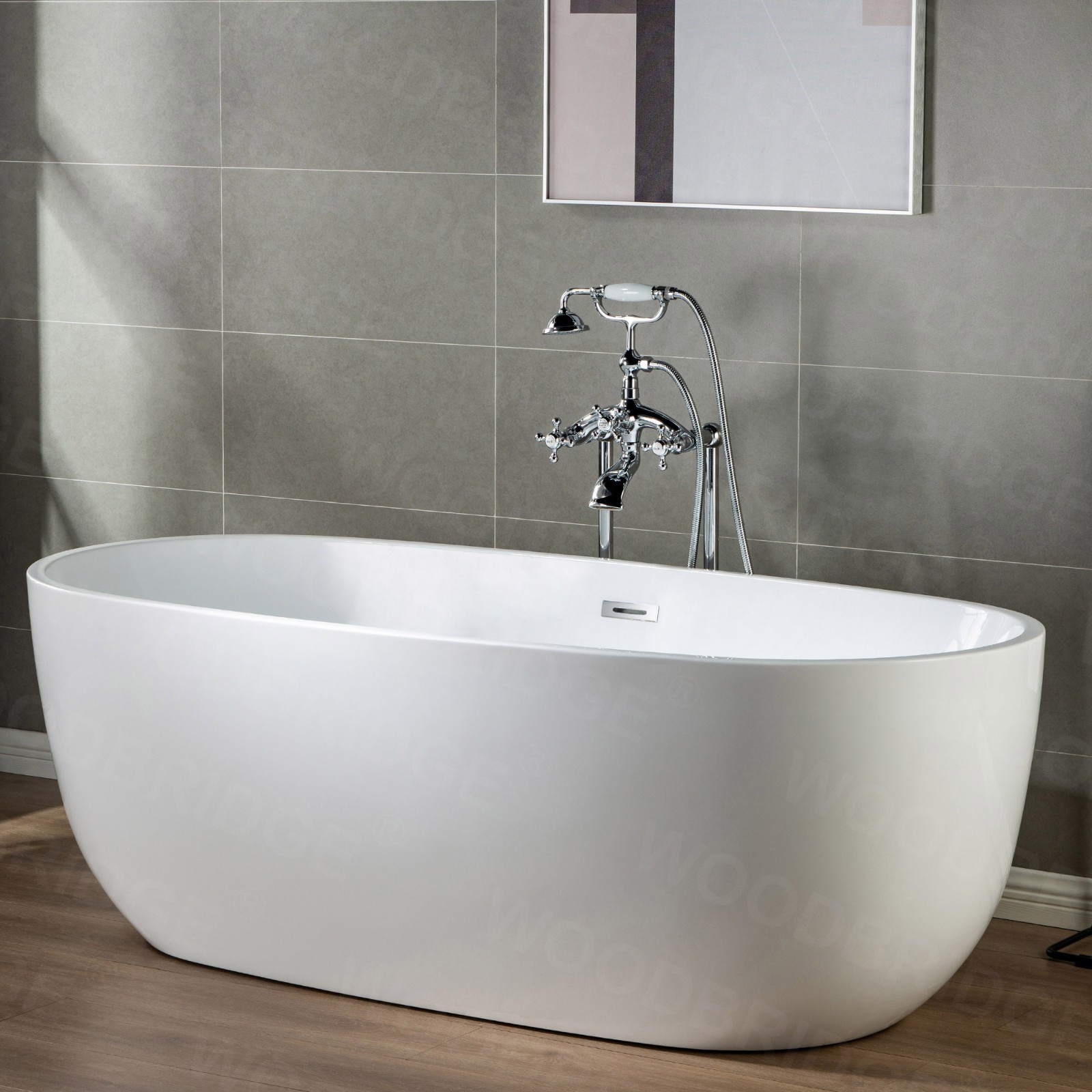 WoodBridge Freestanding Clawfoot Tub Filler Faucet with Hand Shower and Hose