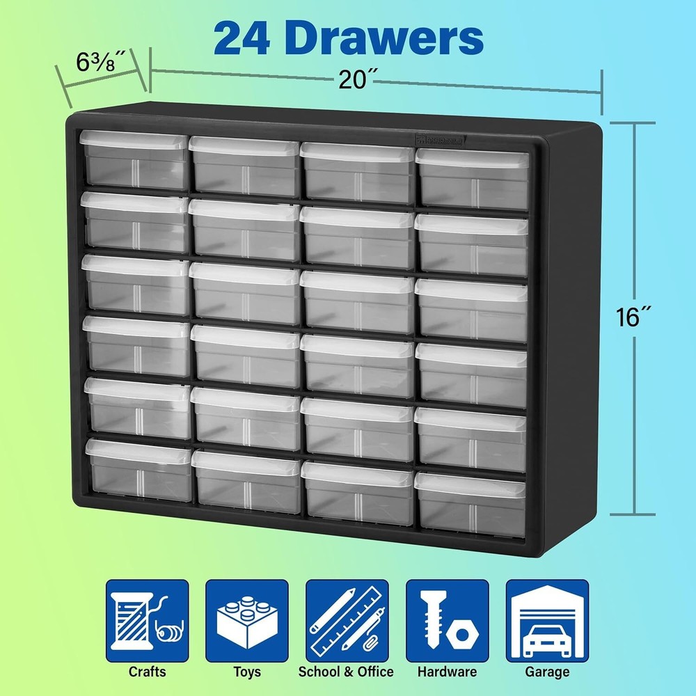 24 Drawer Plastic Parts Storage Hardware Craft Cabinet Stackable for Workshop