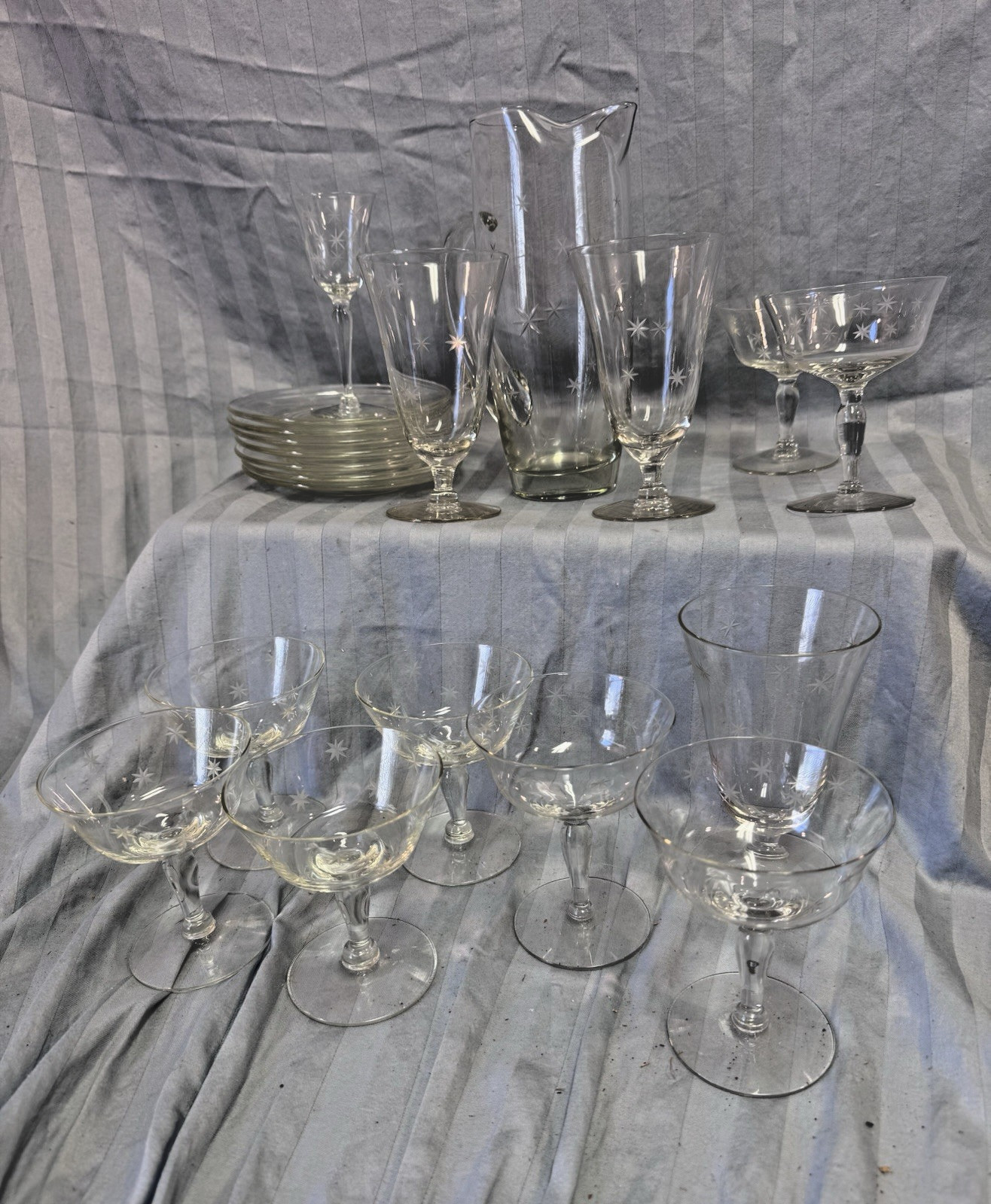 Vintage 1950s MCM Atomic STAR DUST by C G QUARTEX Cocktail Set Pitcher and More