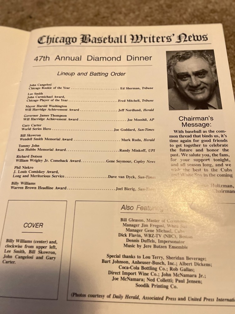 1987 Chicago Diamond Dinner Auto. Program + Associated Auto baseball