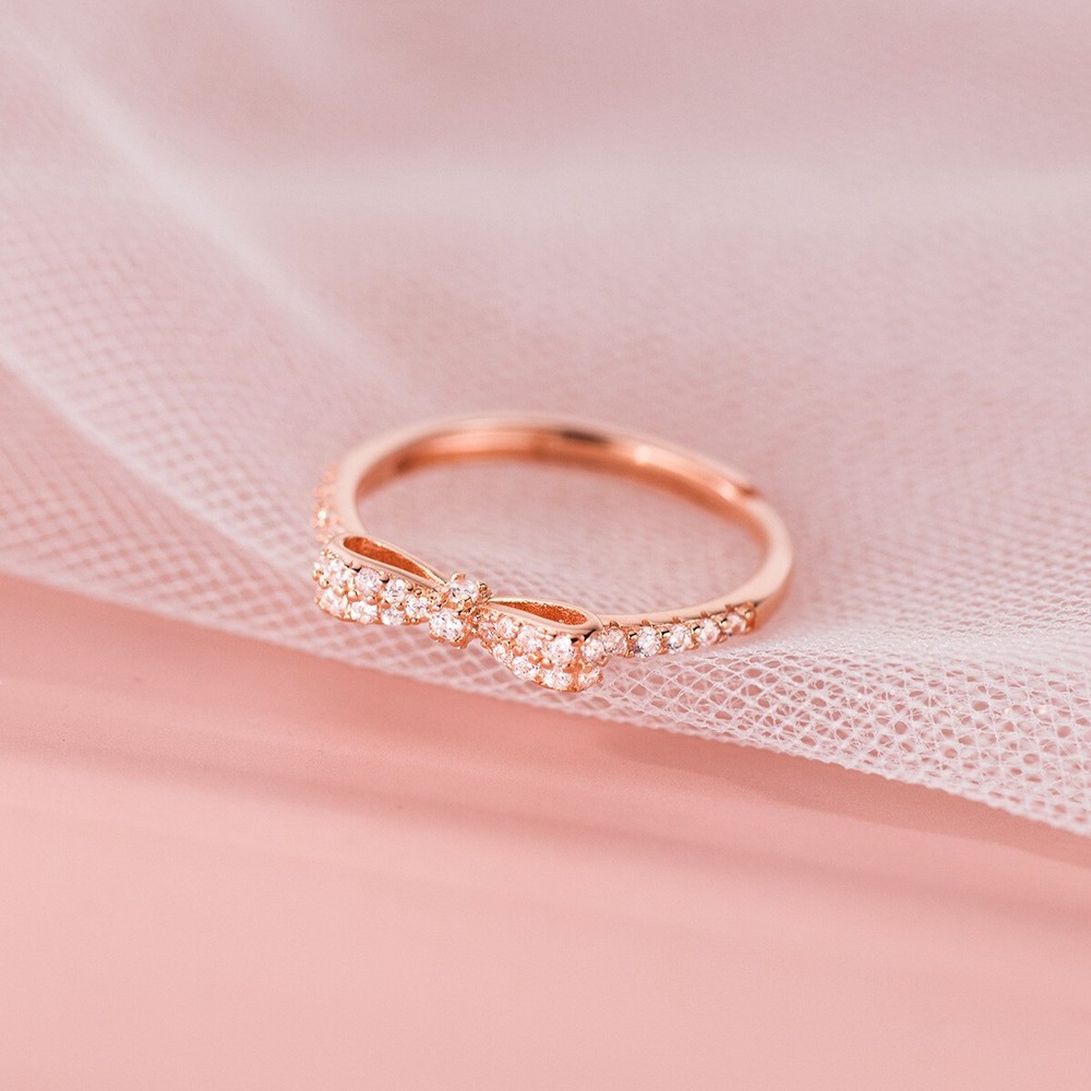 Sparkling Bow Ring in Sterling Silver Adjustable Open Stacking Knot Ring Gift