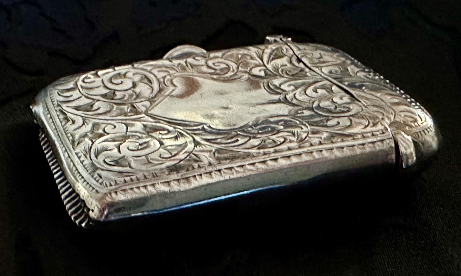 Antique Edwardian English Sterling Silver Vesta Case Match Safe Birmingham 1907
