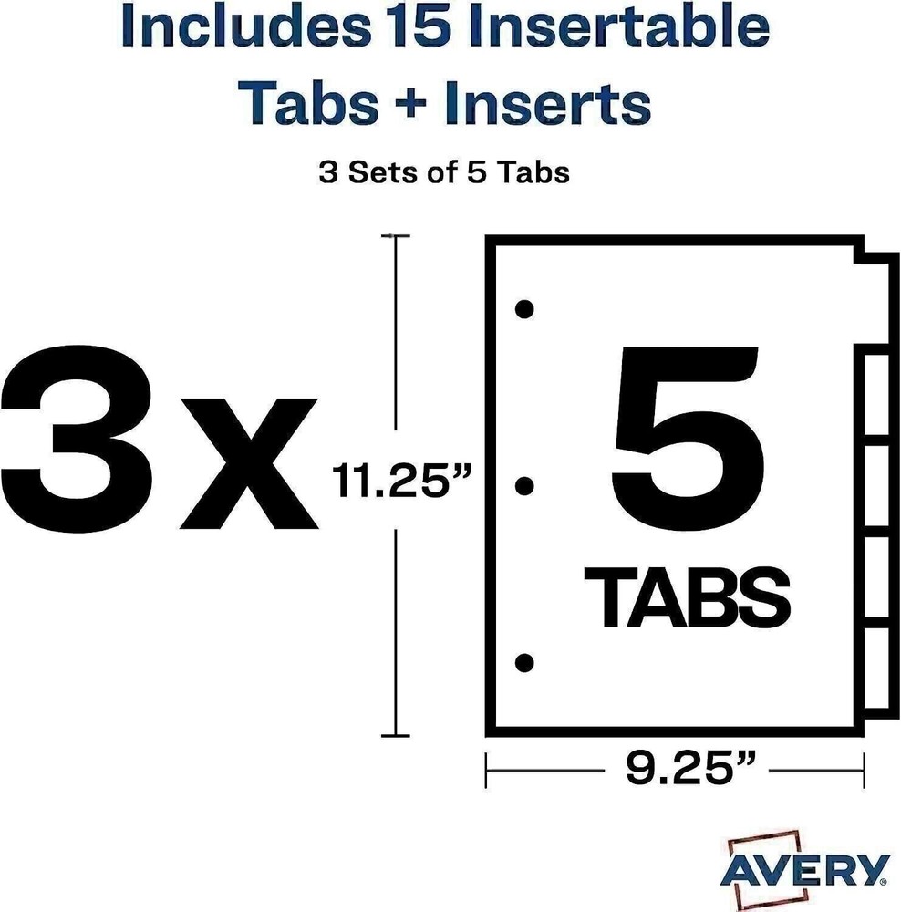 Avery Big Tab Insertable Pocket Dividers for 3 Ring Binders, 5-Tab Set,...
