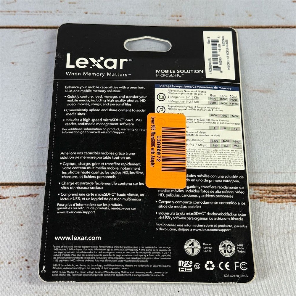 Lexar 8GB MicroSDHC Memory Card with Adapter