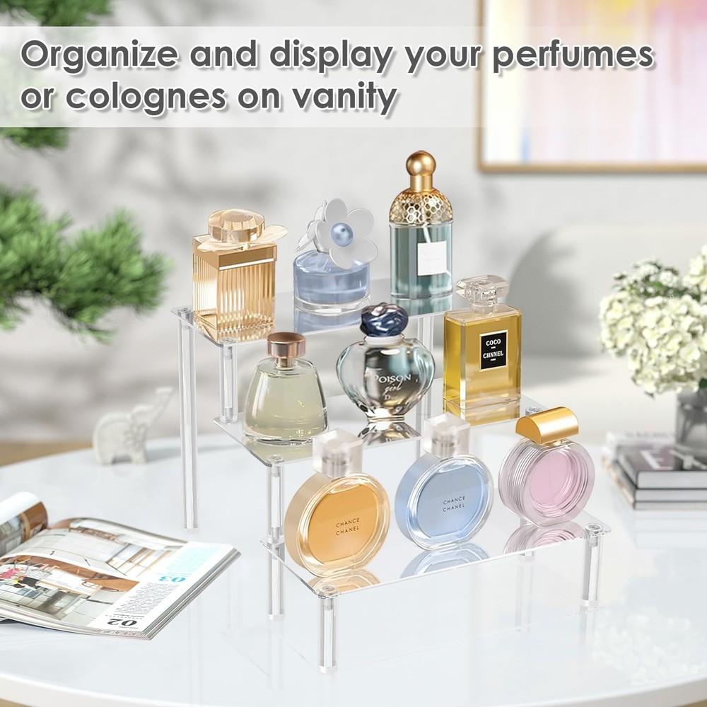 Acrylic Display Risers,Clear Display Risers Stand Small Mini Shelf 3 Tiered C...