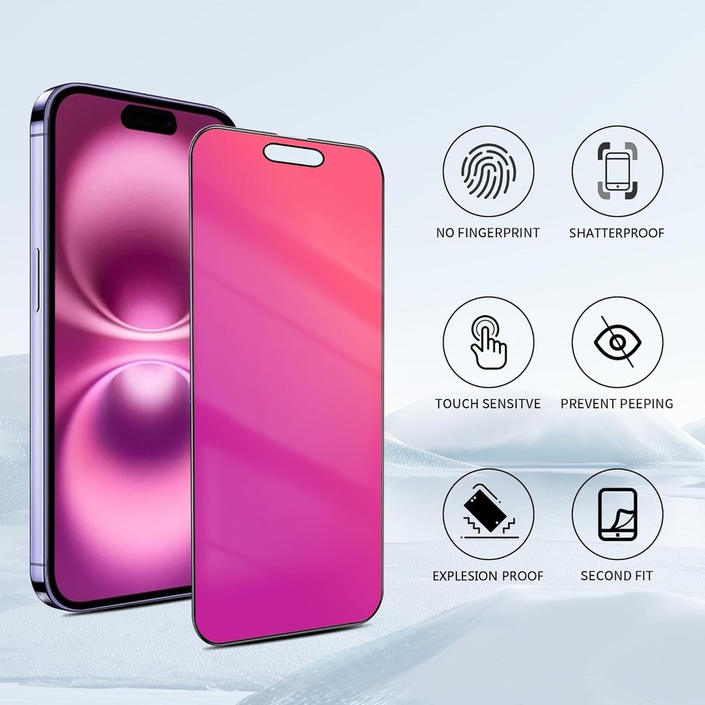 2 Pack for iPhone 16 Pro Privacy Screen Protector 25° For iphone 16 Red