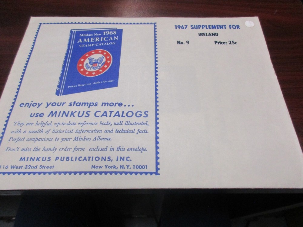 "MINKUS" STAMP ALBUM  1967  SUPPLEMENT   IRELAND  FREE SHP.