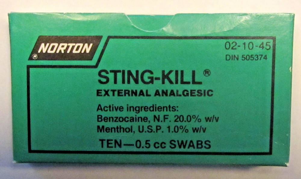 VINTAGE 1945 STING-KILL SWABS EXTERNAL ANALGESIC FOR INSECT BITES BY NORTON CO.