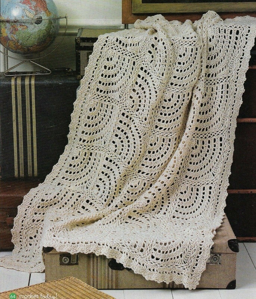 SWIRLING FANS THROW AFGHAN HOME DECOR CROCHET PATTERN INSTRUCTIONS