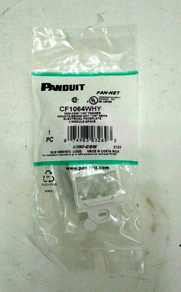 PANDUIT CF1064WHY 106 Module Frame,Mini Com,4 Port,White