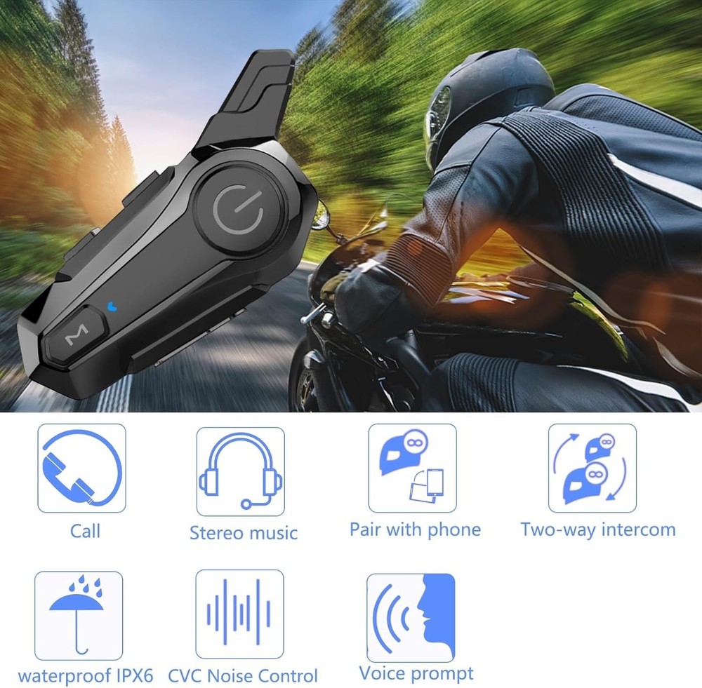 Motorcycle Headset E1 Helmet Intercom Headset with CVC Noise Cancellation Ste...