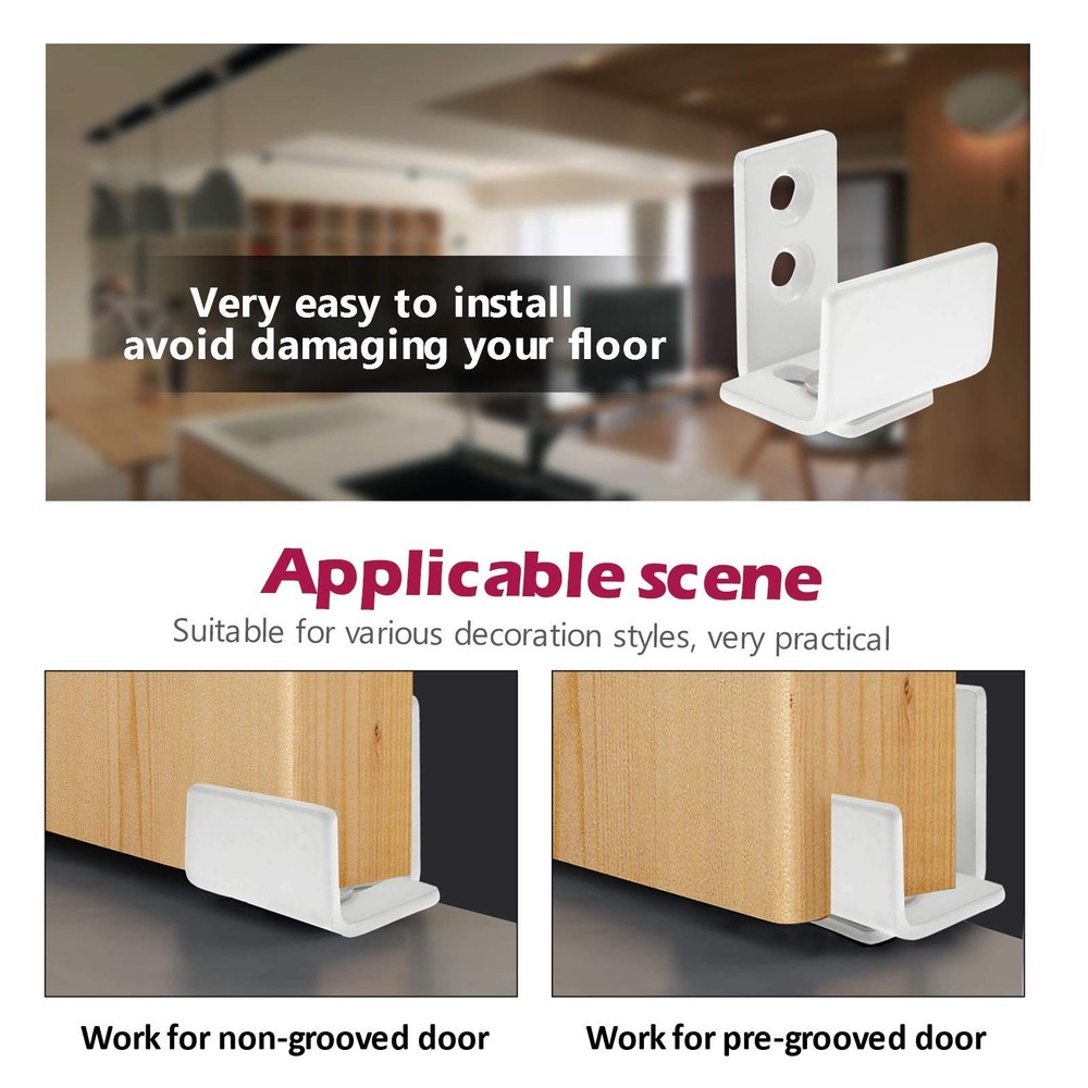 BokWin White Barn Door Guide - Adjustable Wall Mounted - Works on