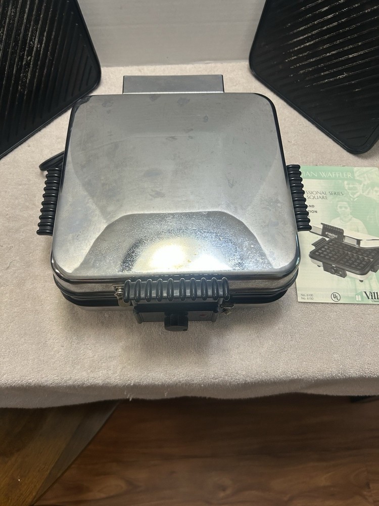 VillaWare Belgian Waffle Maker & Multi Baker 6150 Chrome Tested Works