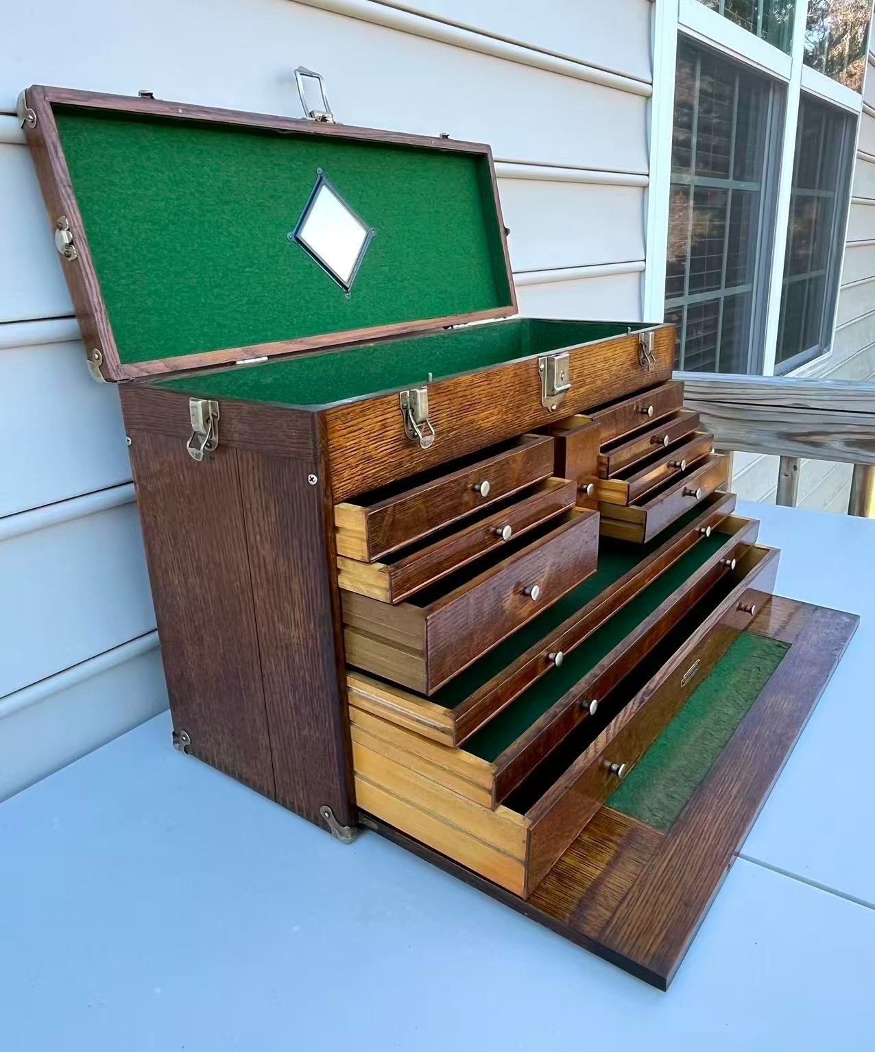 Vintage H. Gerstner & Son 11 Drawers Oak Wood Machinist Tool Chest Box Model 052