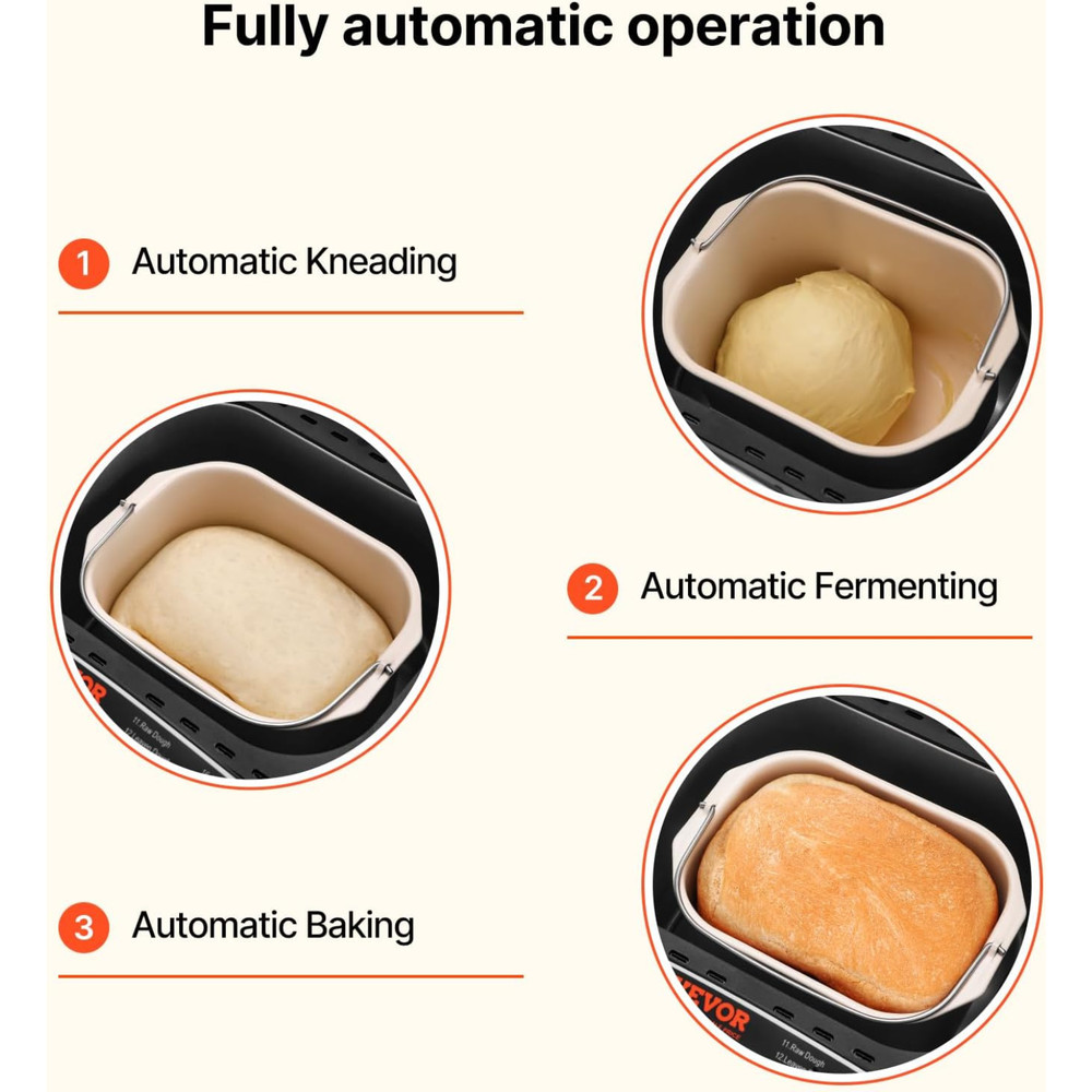 Bread Maker, 19-in-1 2LB Dough Machine, Nonstick Ceramic Pan Automatic Breadmake
