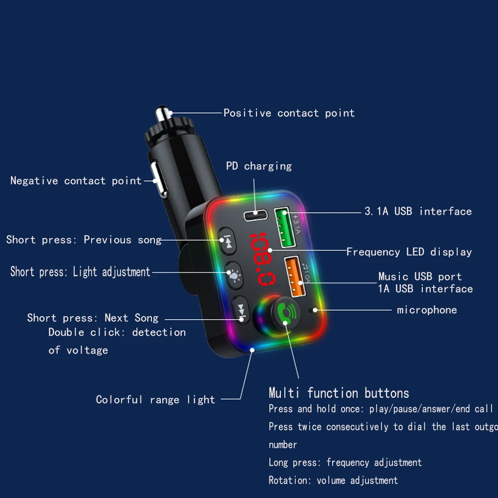 Car Wireless Bluetooth 5.0 FM Transmitter MP3 Player USB3.1A Car Charger U Disk