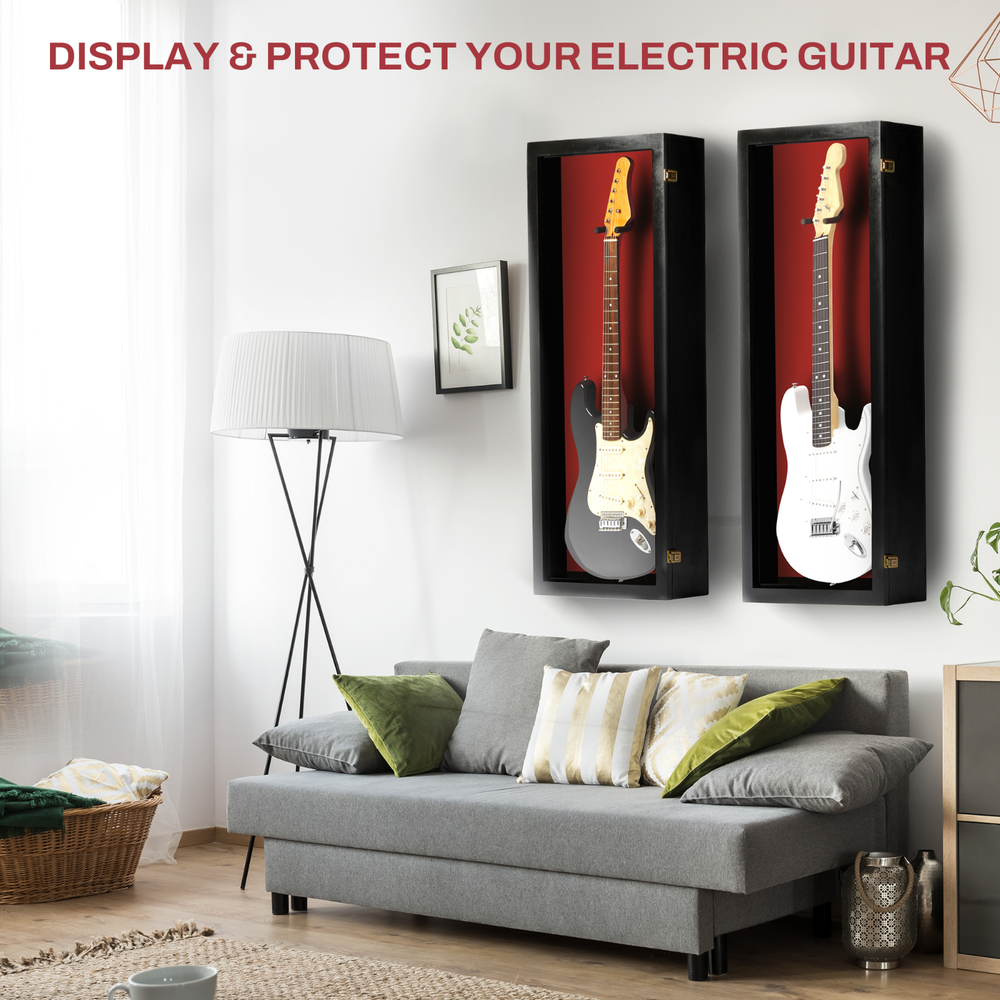 Guitar Display case/ Solid hardwood Strat/gibson Black with Red Felt Background