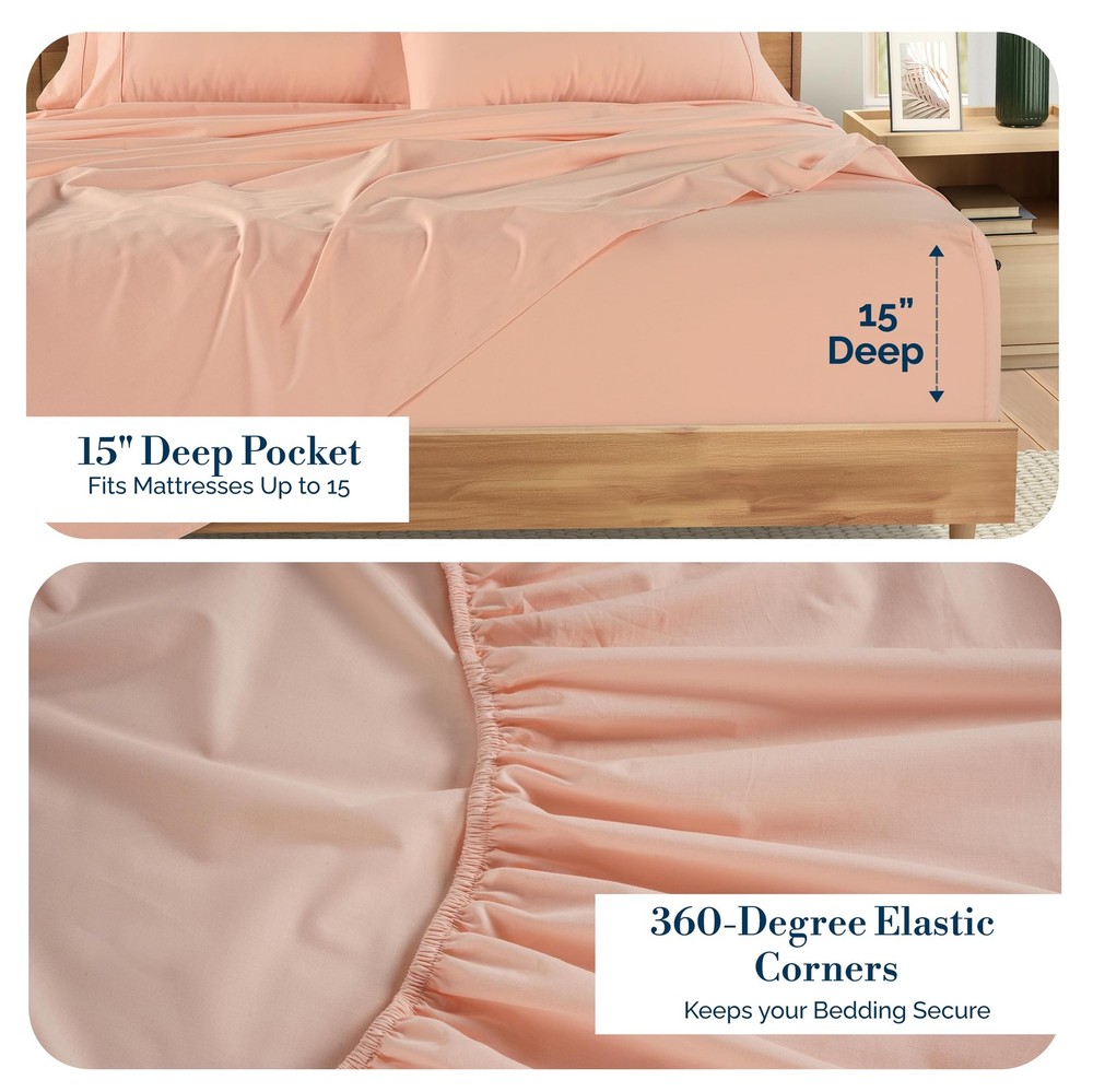 100% Cotton Split King Size Sheets Set – 7 Piece Crisp Percale Split King Siz...