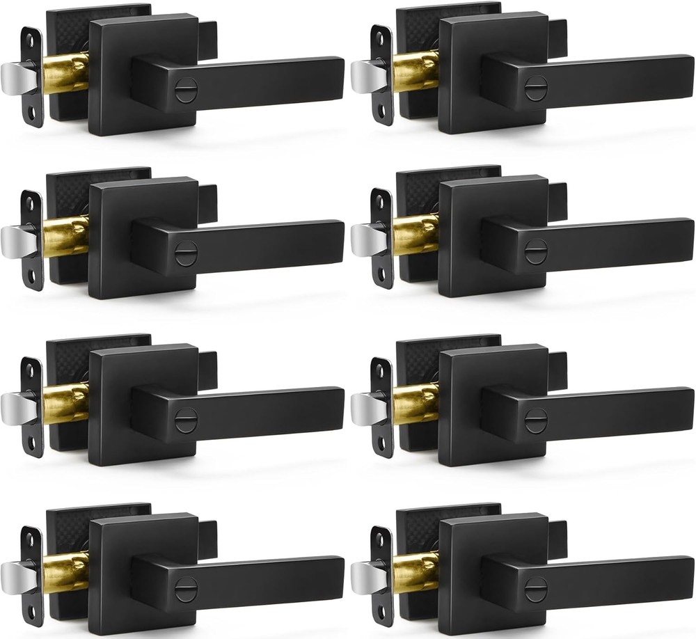 8 Pack Matte Black Door Handles Privacy Door Levers. Keyless Interior Door Knobs