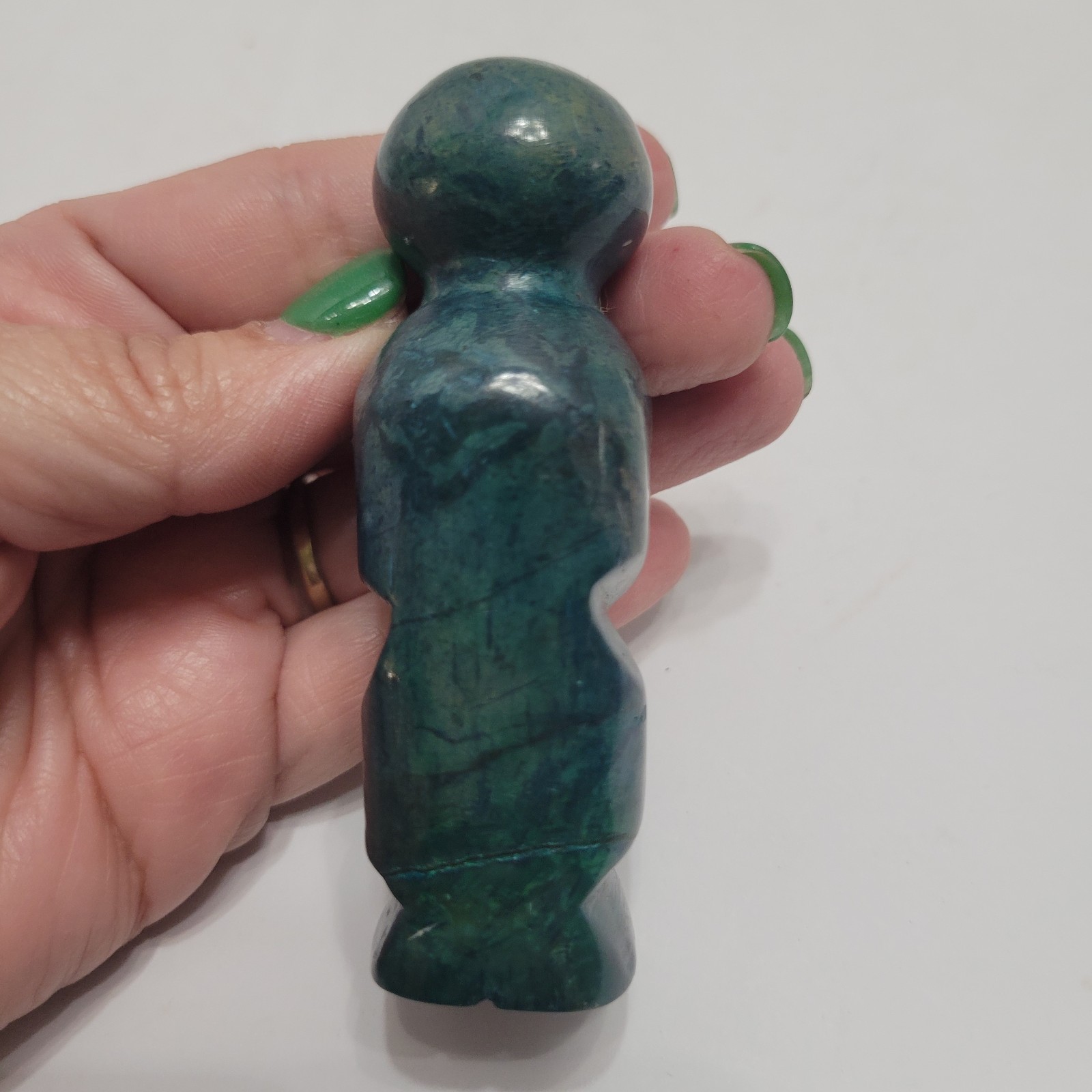 Vintage Aztec/Mayan Warrior Hand Carved Statue Jade/Green Marble/Onyx