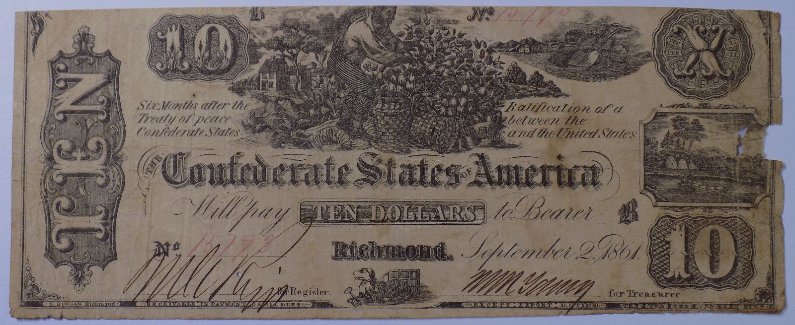 1861 $10 Confederate States of America T-29 VG net