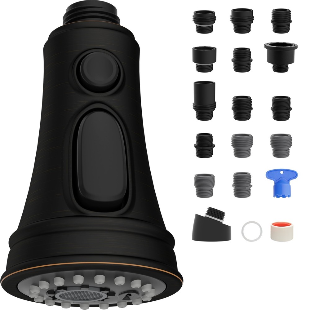 3 Function Pull Down Kitchen Faucet Head Replacement Sprayer Nozzle, 15 Adapters