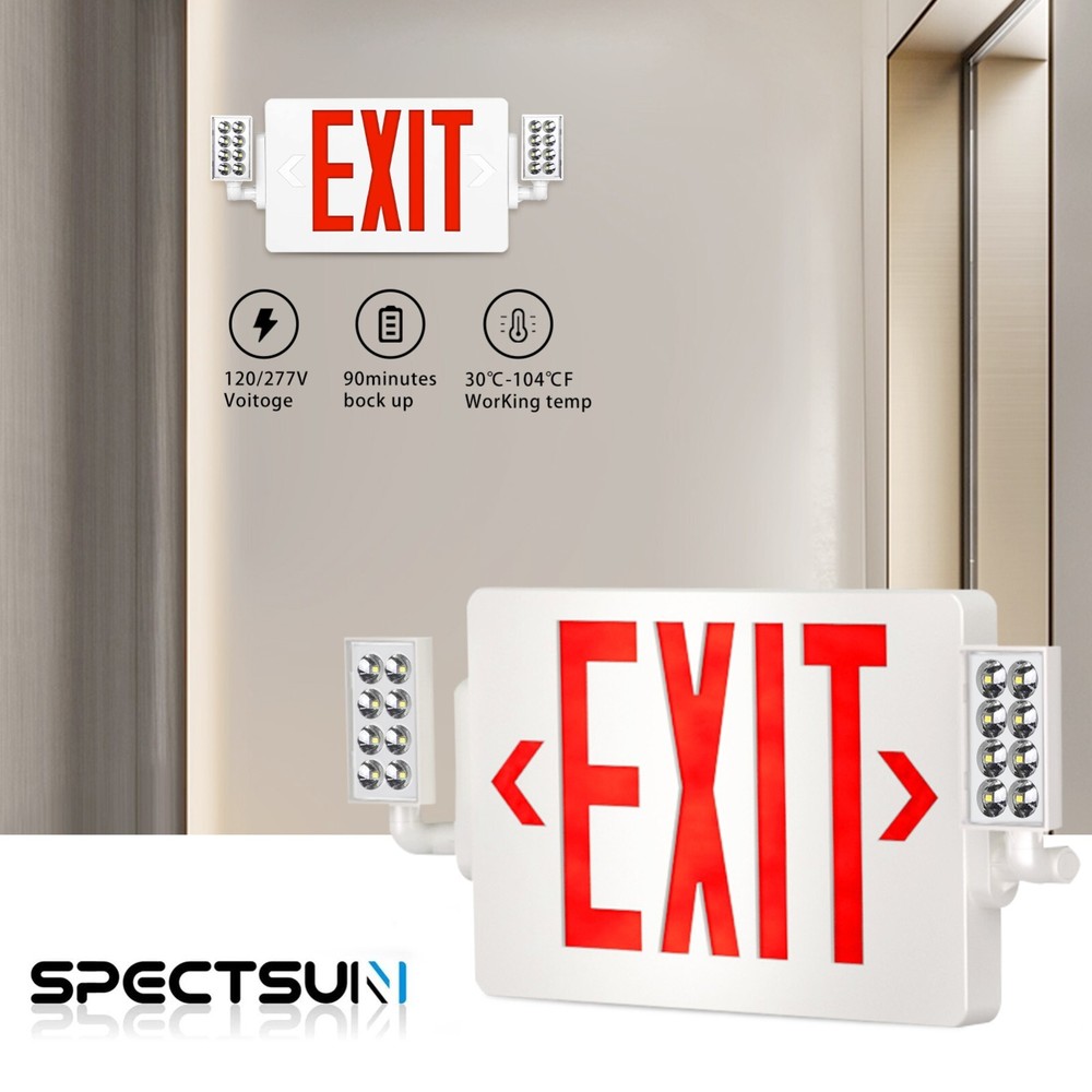 Spectsun 6 Packs Led Red Emergency Exit Light Led Exit Sign Combo Battery Light.
