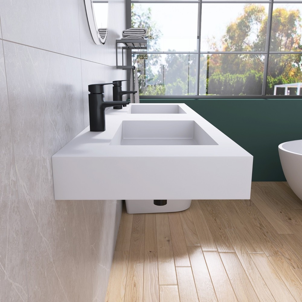 59'' Wall Mounted Bathroom Sink Solid Surface Bathroom Vessel Sink