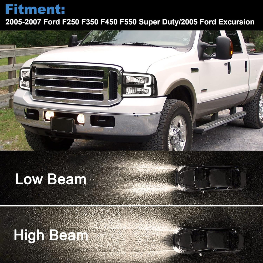Halogen Headlight Assembly Led Day Running Light Compatible with 2005-2007 2005