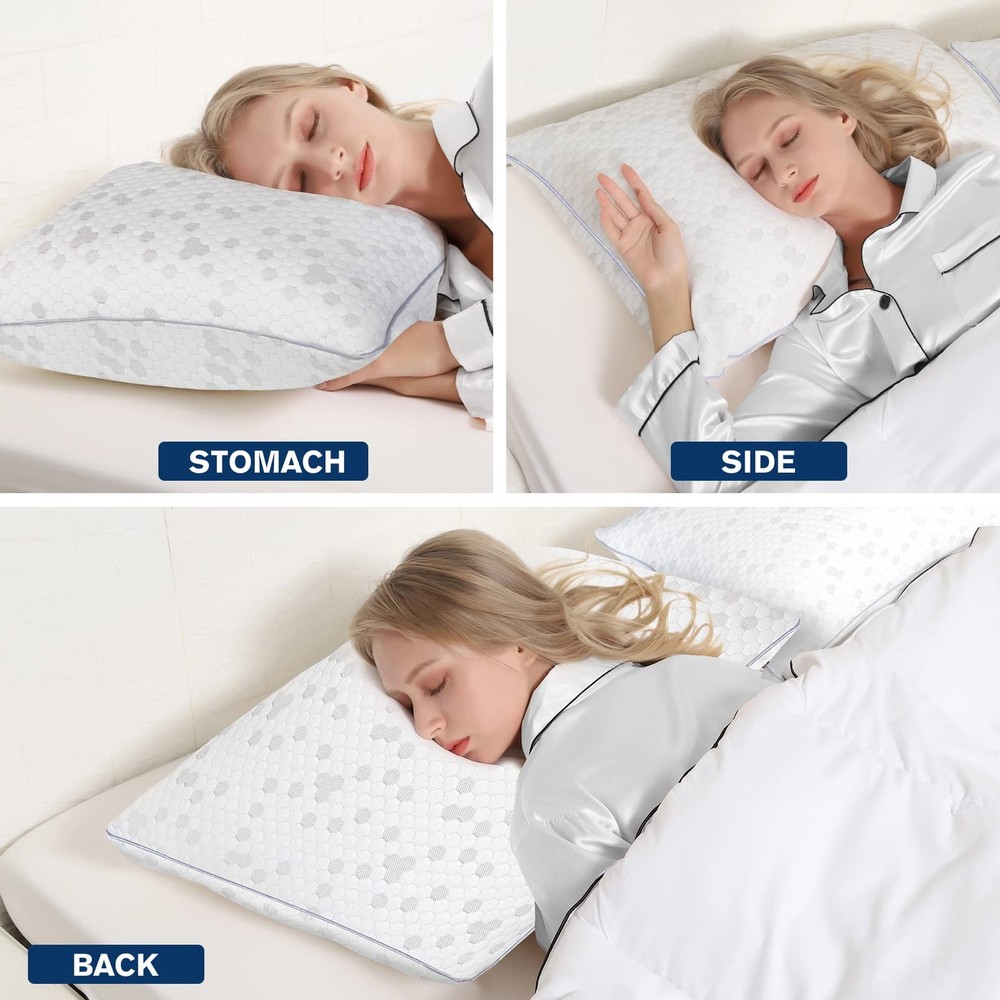 Shredded Memory Foam Pillows, Medium Firm King Size Pillows 2 Pack,Couples Bed