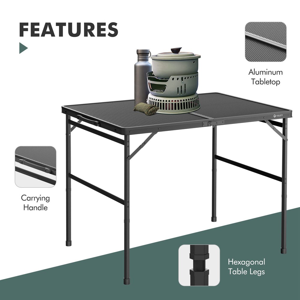 VILLEY Portable Camping Table 3 ft Grill Folding Table Lightweight Camping Table