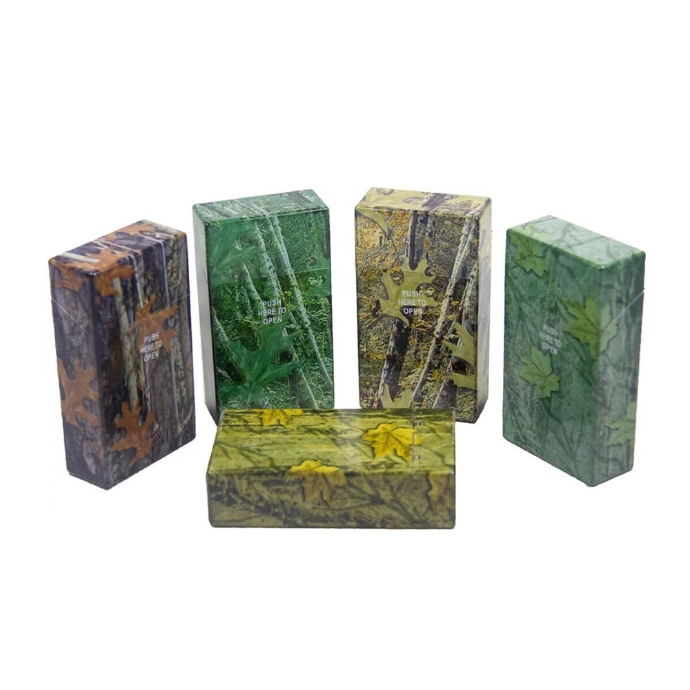 5 Pack 100' Size Push-to-Open Plastic Cigarette Case Camouflage Design