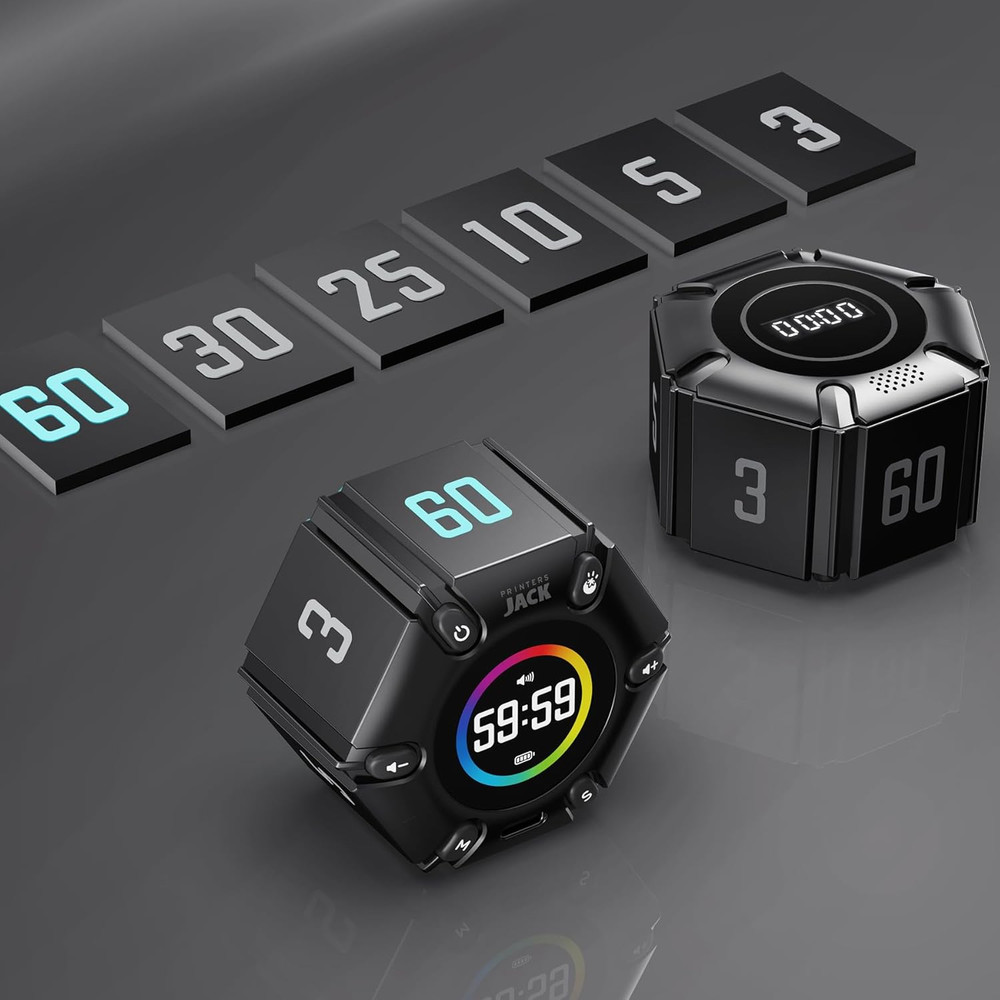 Pomodoro Timer Cube, Visual Focus Timer, Adjustable Sound Alert, 3/5/10/25/30/60