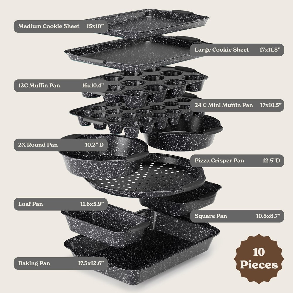 Nonstick Stackable Bakeware Set - Durable, Easy 10 Pcs, Black