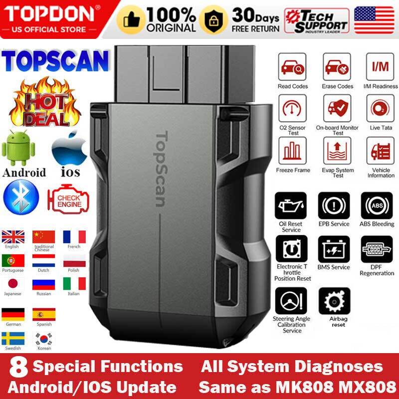 2024 TOPDON Topscan All System Diagnostic Scanner OBD Tool Oil Reset Code Reader