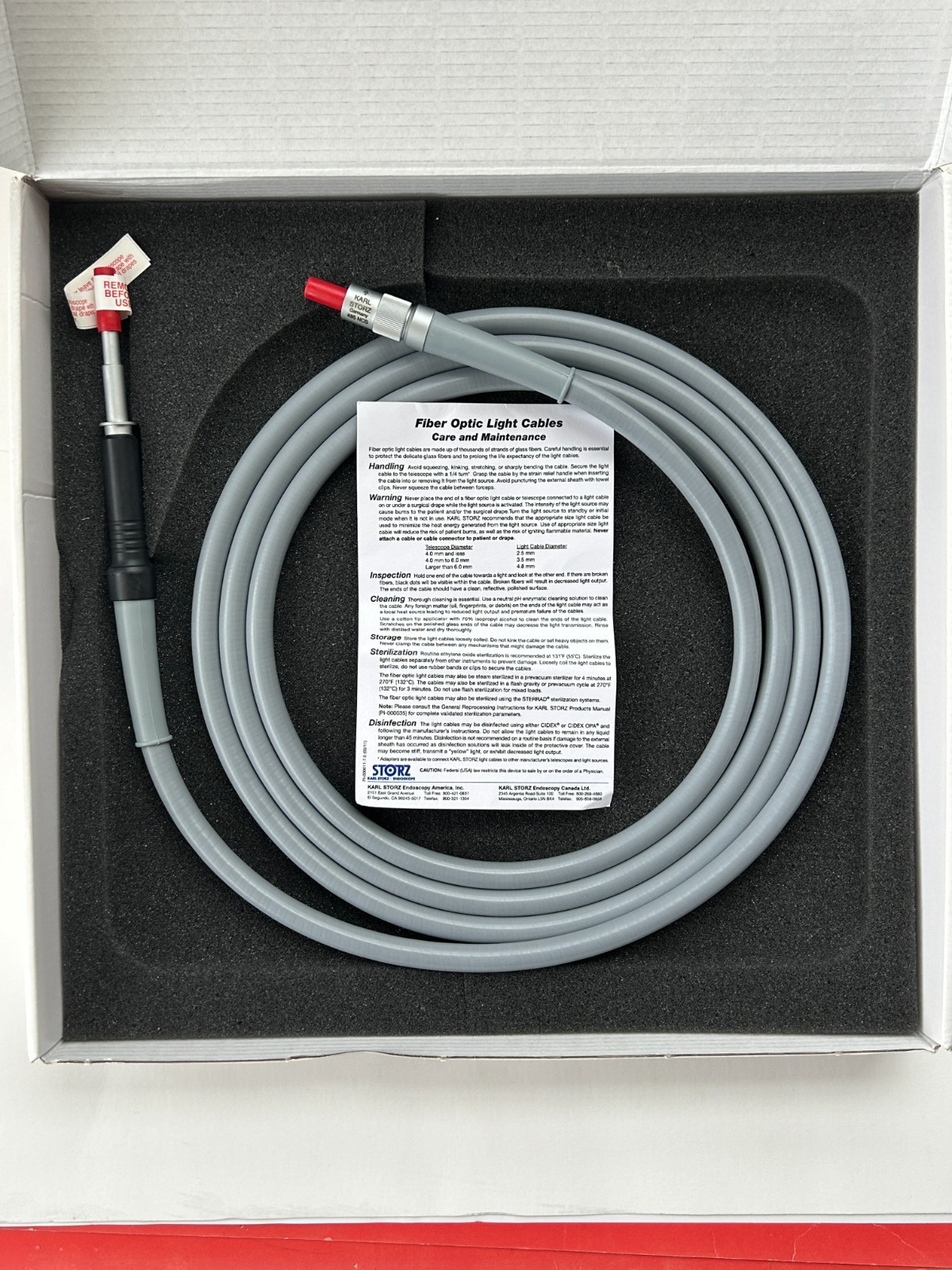 Karl Storz 495NCS Fiber Optic Light Cable 4.8mm x 250cm