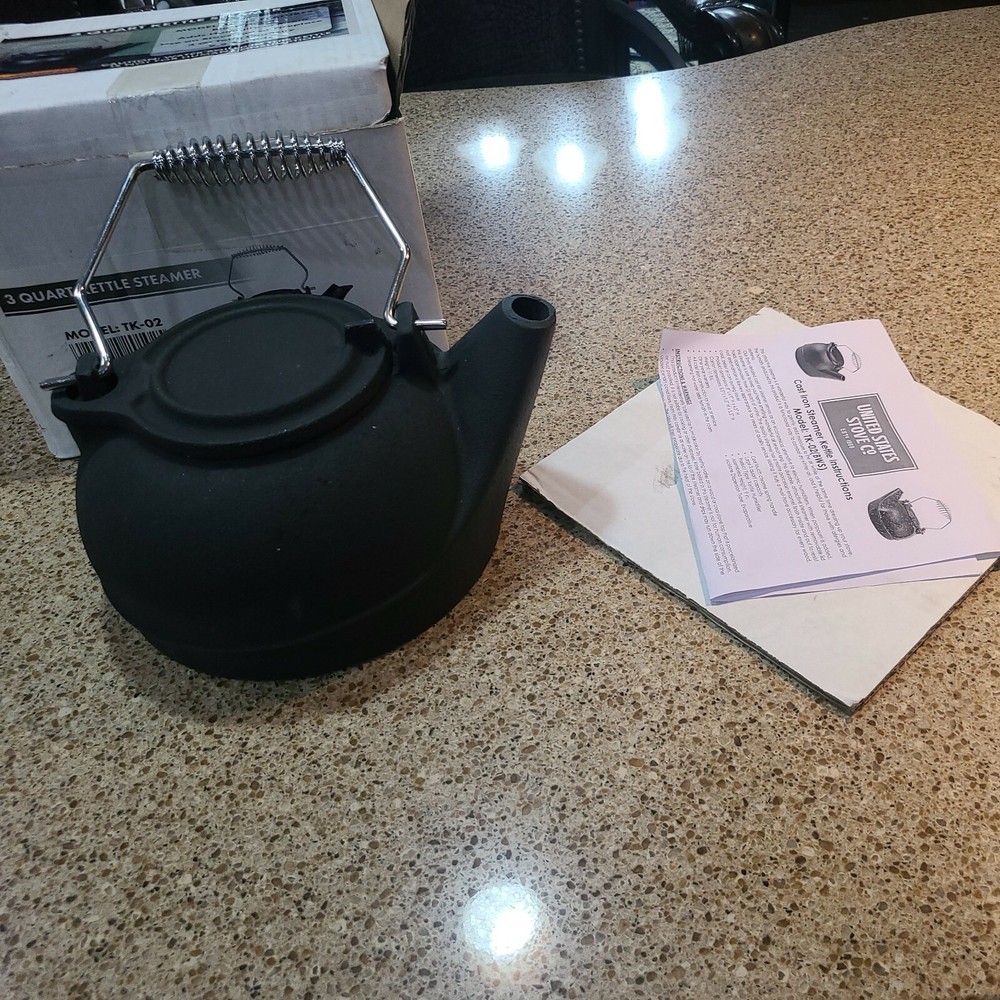 TK-02 Black Finish Tea Kettle 3 Quart Steamer with Spring-Loaded Handle