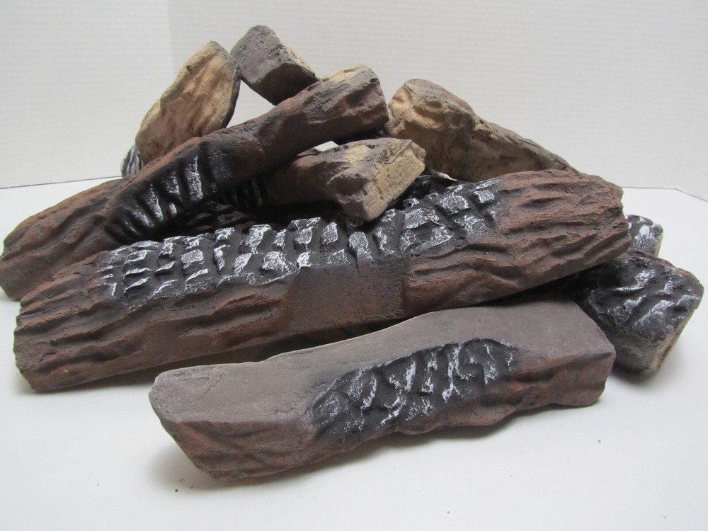 Vchin 10pc Ceramic Log for fireplace Heat Resistant Stackable Log Set