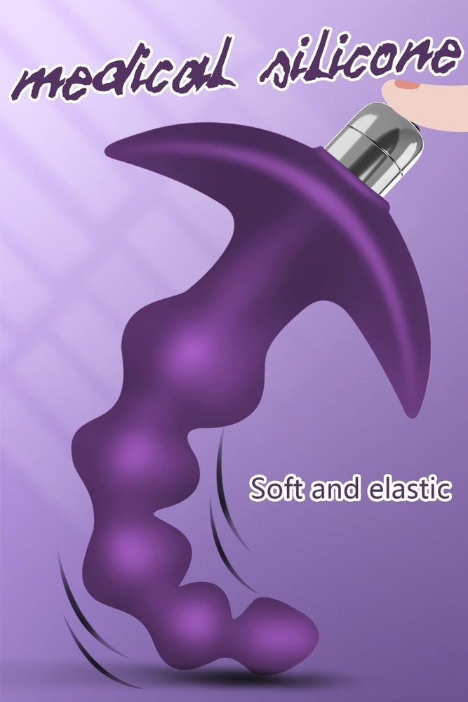 Vibrating Anal Beads Butt Plug Flexible Silicone 16 Vibration Modes