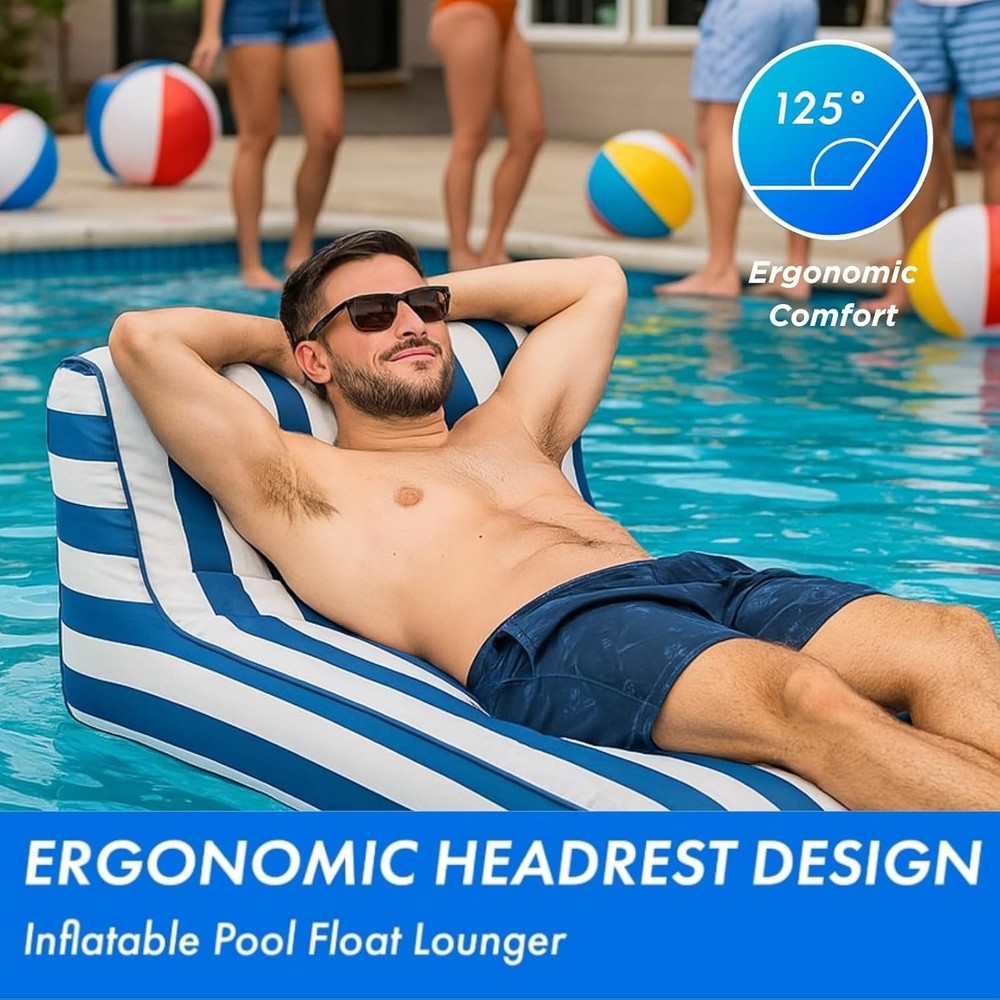 Blue Pool Float Lounger Recliner Large Water float Relaxing Sunbathing