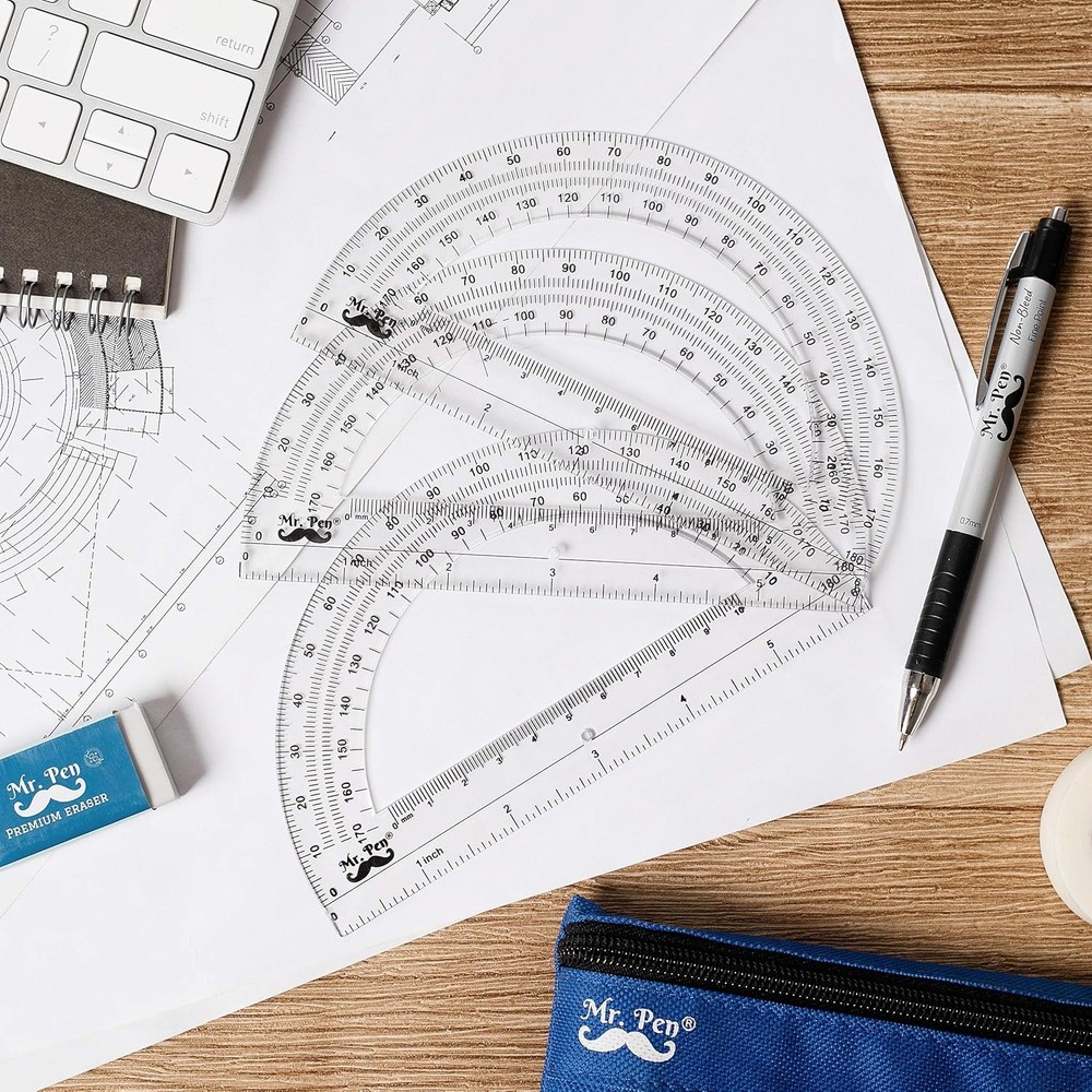 6-Inch Clear Plastic Protractor 3 Pack for Geometry - Precision Measuring Tool