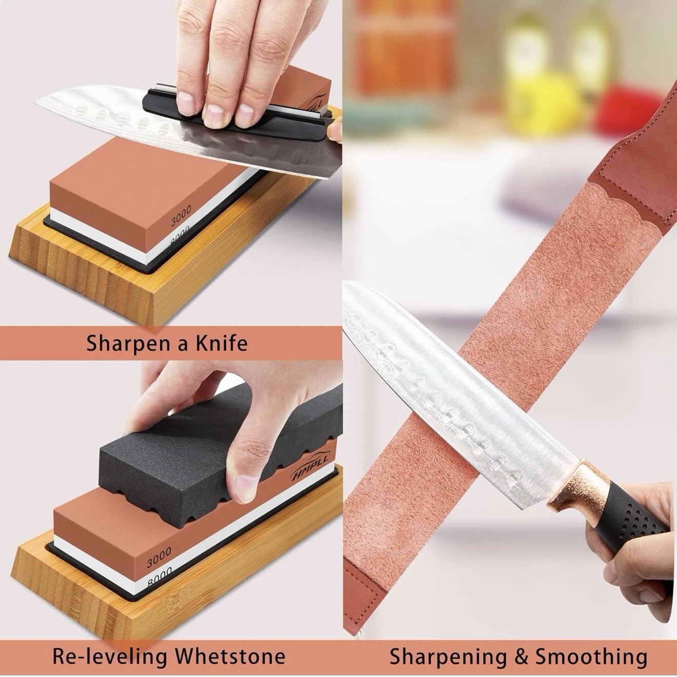 Knife Sharpening Stone Set, Professional 4 Side Grit 400/1000 3000/8000 Premi
