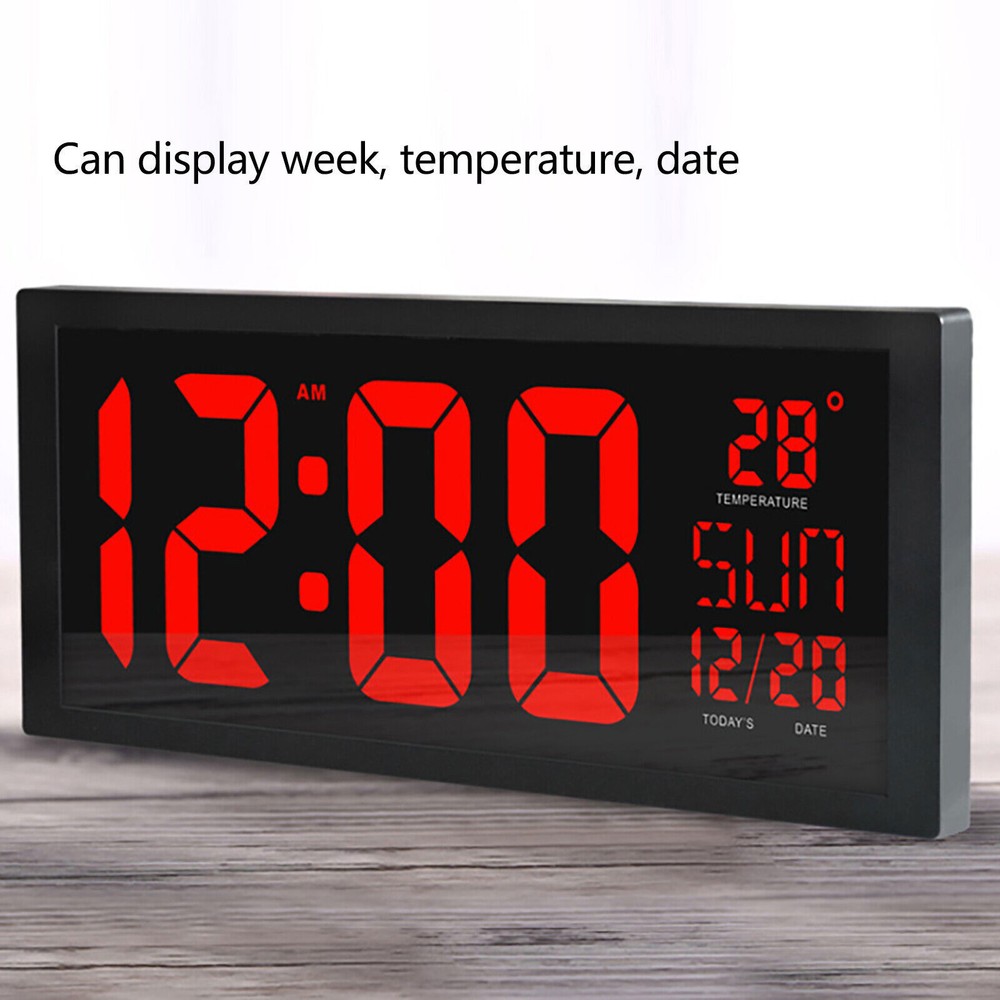 Large Digital LED Wall Clock with Time, Date, Day, and Temperature Display