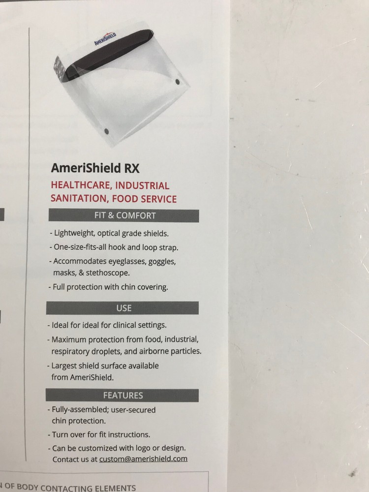 AMERISHIELD RX PROTECTIVE FACE SHIELDS QTY 70 NEW OPEN BOX