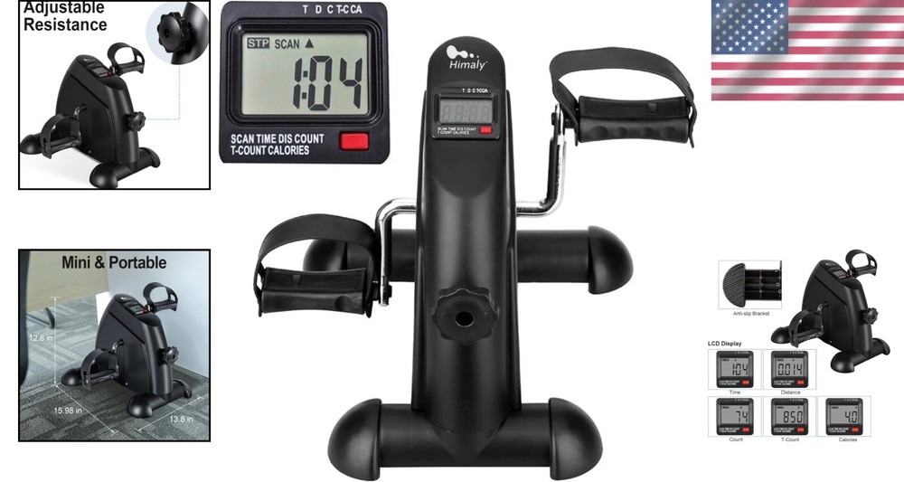 Compact Pedal Exerciser with Adjustable Resistance and Digital Display - Black