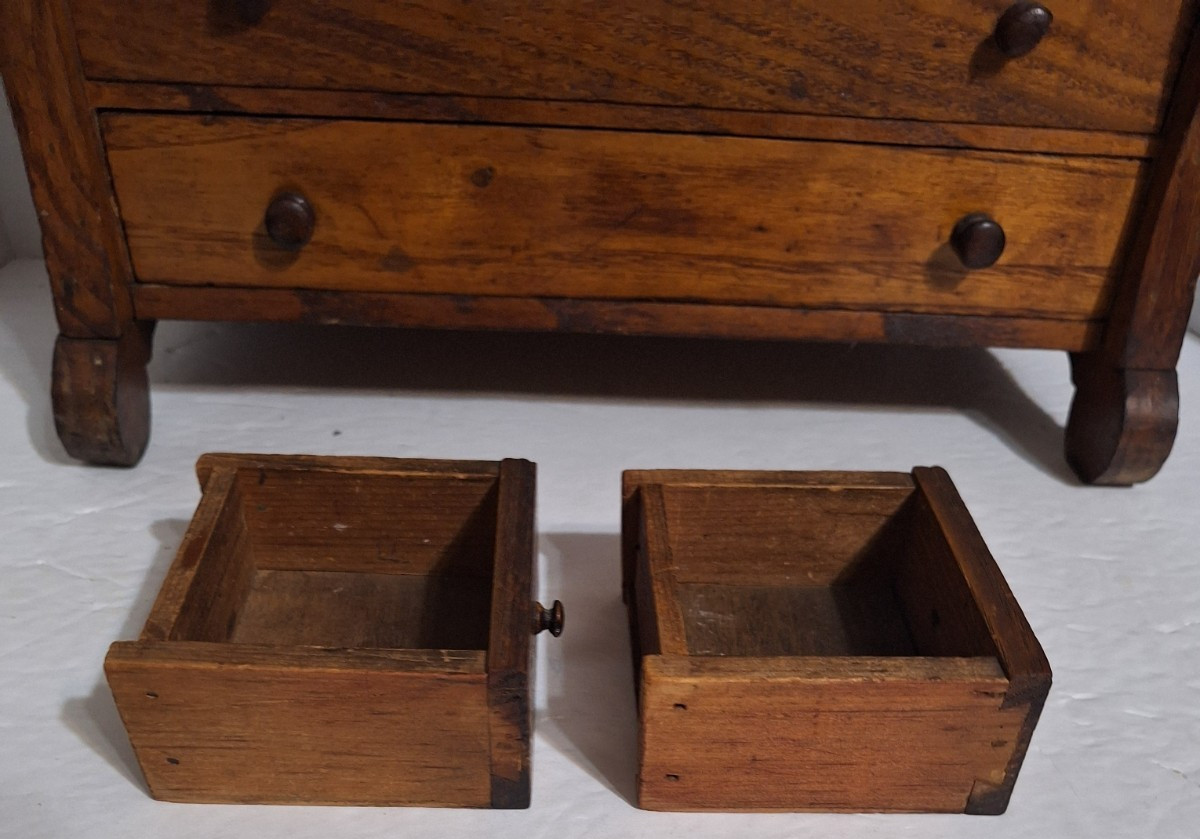 Antique Chest Bureau Salesman Sample 4 Drawers 2 Glove Boxes 13.5x13x6.5 Wooden