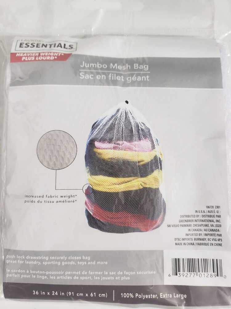 Essentials Extra Large 36” x 24” Polyester Mesh Locking Drawstring Laundry Bag