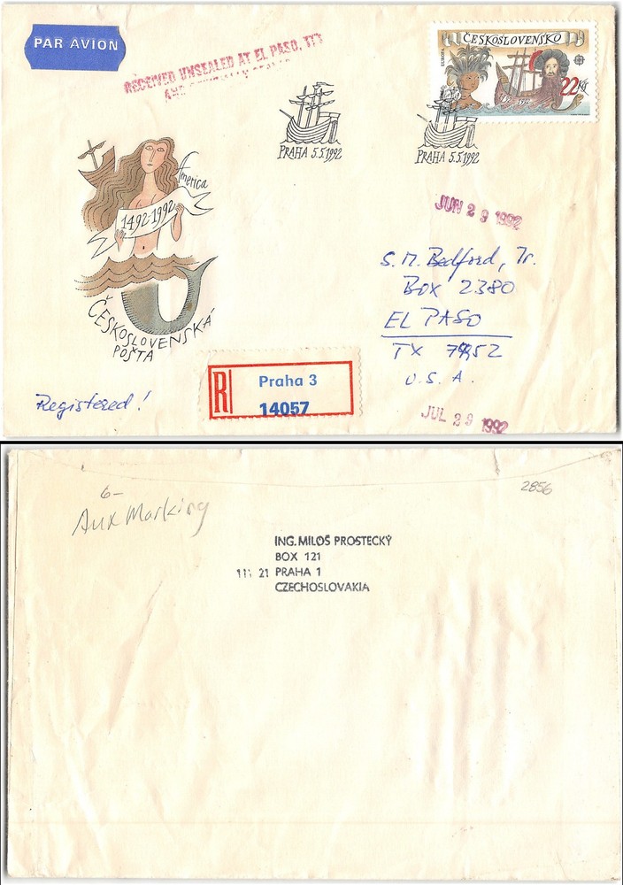 Czechoslovakia to El Paso TX, registered